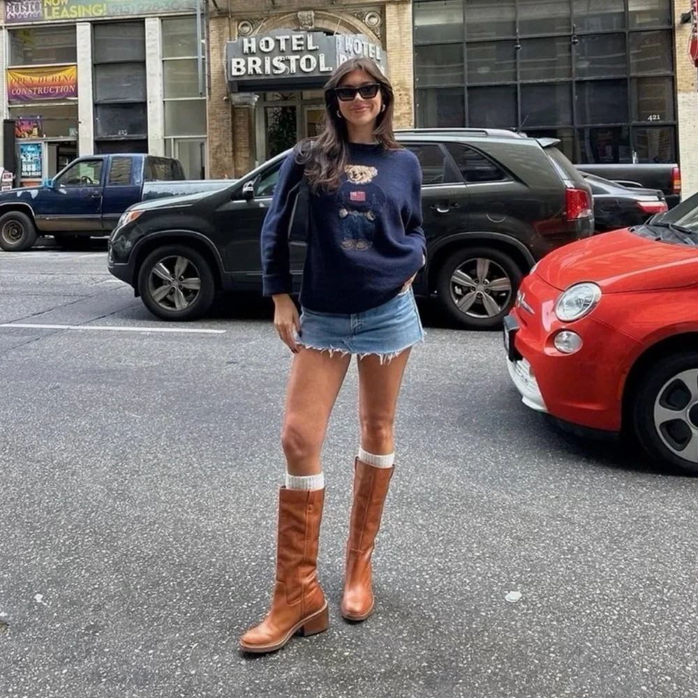 REFORMATION Frances Knee High Boots in Whiskey Leather 7